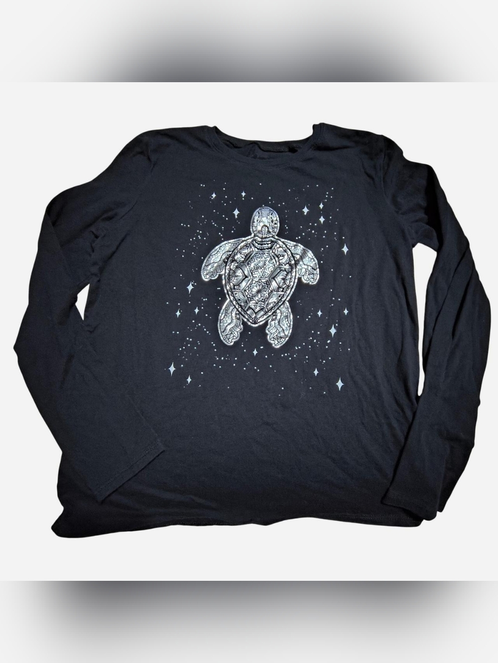 The Children's Place Black Long Sleeve Tee with White Turtle Graphic